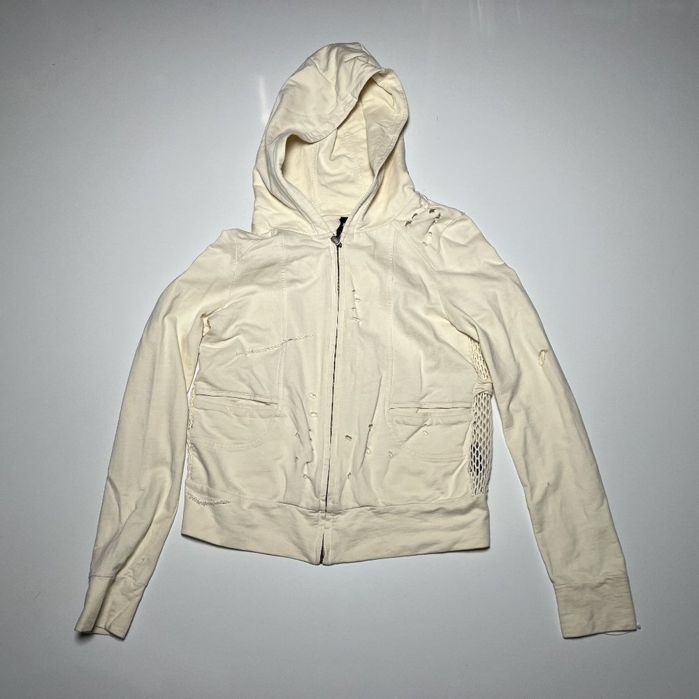 Katie Judith Cream 100% Cotton Netted Zip Up Hooded Jacket Womens Size 38